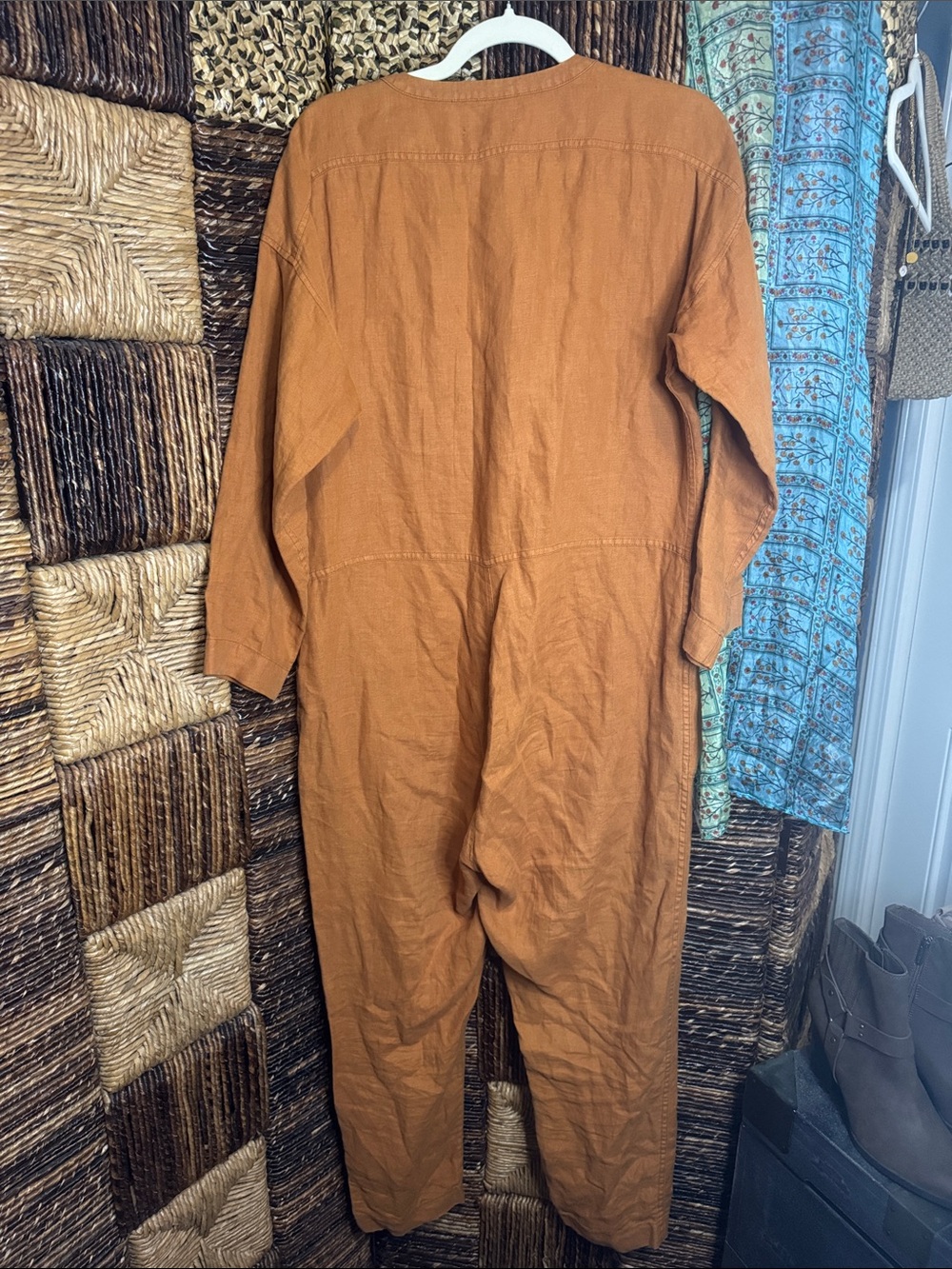 Outerknown Rust Orange Linen Button-Front Jumpsuit - Picture 5 of 7